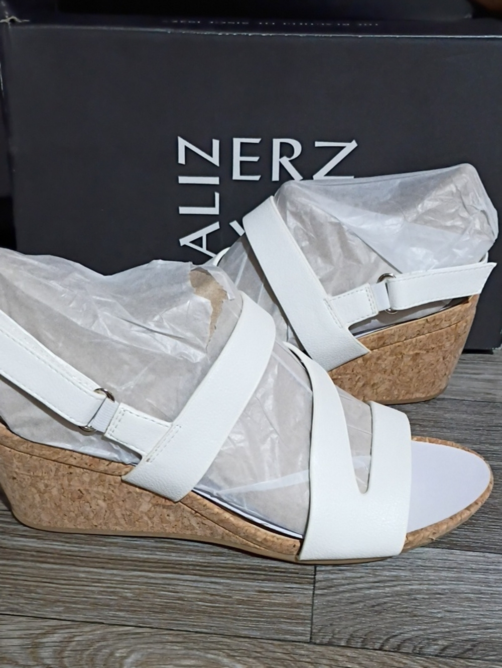 Naturalizer White Cork Wedge Sandals